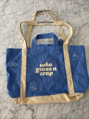 Who Gives A Crap Blue & Cream Canvas Tote